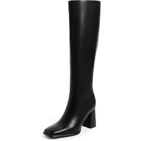Shoes - Women's Black Modatope Knee High Chunky Heel Square Toe Side Zipper Long boots